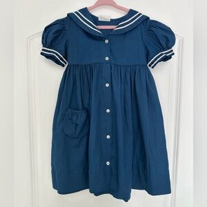 Vintage Jayne Copeland Sailor Dress, Navy with White Trim and Red Tie